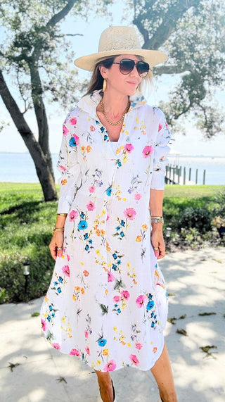 Garden Linen Italian Button Midi Dress