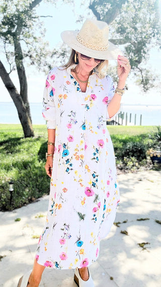 Garden Linen Italian Button Midi Dress