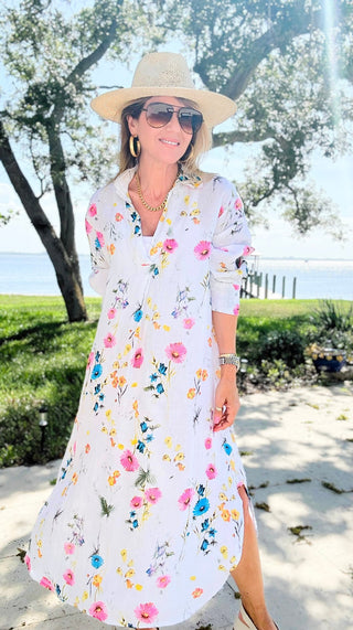 Garden Linen Italian Button Midi Dress