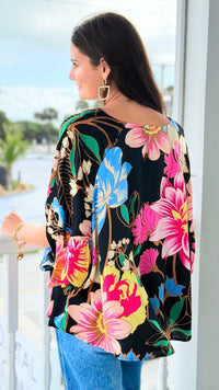 Garden Symphony Kimono Sleeve Top - Black