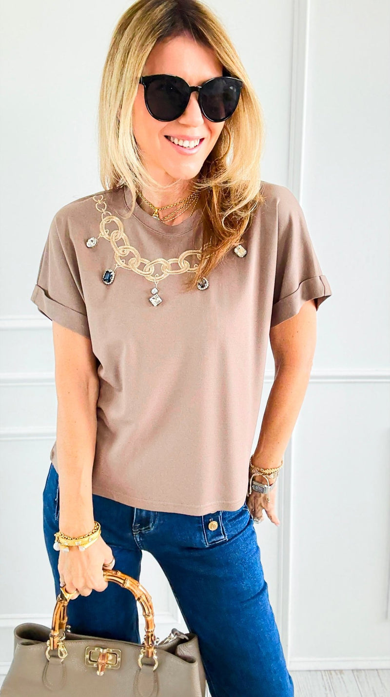 Gem Accent Top-110 Short Sleeve Tops-PASTEL DESIGN-Coastal Bloom Boutique, find the trendiest versions of the popular styles and looks Located in Indialantic, FL