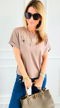 Gem Accent Top-110 Short Sleeve Tops-PASTEL DESIGN-Coastal Bloom Boutique, find the trendiest versions of the popular styles and looks Located in Indialantic, FL