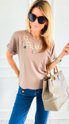 Gem Accent Top-110 Short Sleeve Tops-PASTEL DESIGN-Coastal Bloom Boutique, find the trendiest versions of the popular styles and looks Located in Indialantic, FL