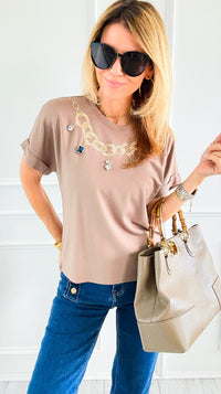 Gem Accent Top-110 Short Sleeve Tops-PASTEL DESIGN-Coastal Bloom Boutique, find the trendiest versions of the popular styles and looks Located in Indialantic, FL