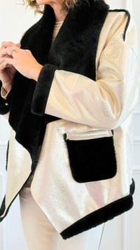 Gilded Contrast Faux Fur Italian Jacket-160 Jackets-MILAN SLV-Coastal Bloom Boutique, find the trendiest versions of the popular styles and looks Located in Indialantic, FL