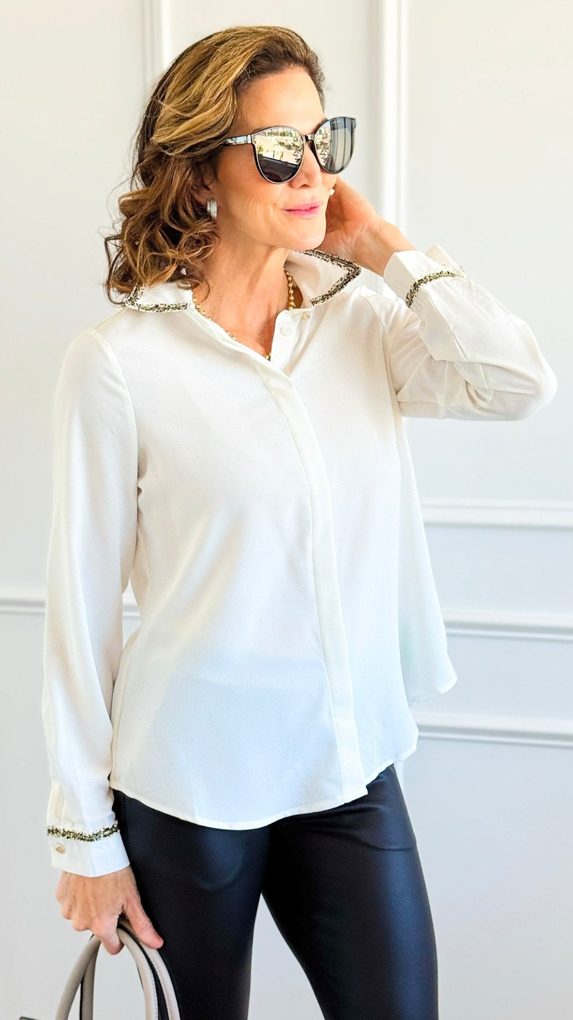 Gilded Edge Shirt-130 Long Sleeve Tops-Must Have-Coastal Bloom Boutique, find the trendiest versions of the popular styles and looks Located in Indialantic, FL