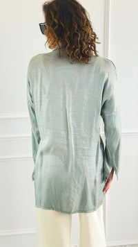 Gilded Wild Italian Blouse- Silver-110 Long Sleeve Tops-GI STUDIO-Coastal Bloom Boutique, find the trendiest versions of the popular styles and looks Located in Indialantic, FL