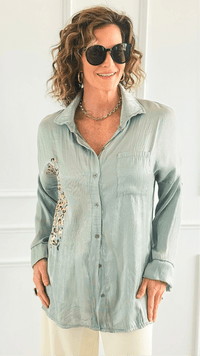 Gilded Wild Italian Blouse- Silver-110 Long Sleeve Tops-GI STUDIO-Coastal Bloom Boutique, find the trendiest versions of the popular styles and looks Located in Indialantic, FL