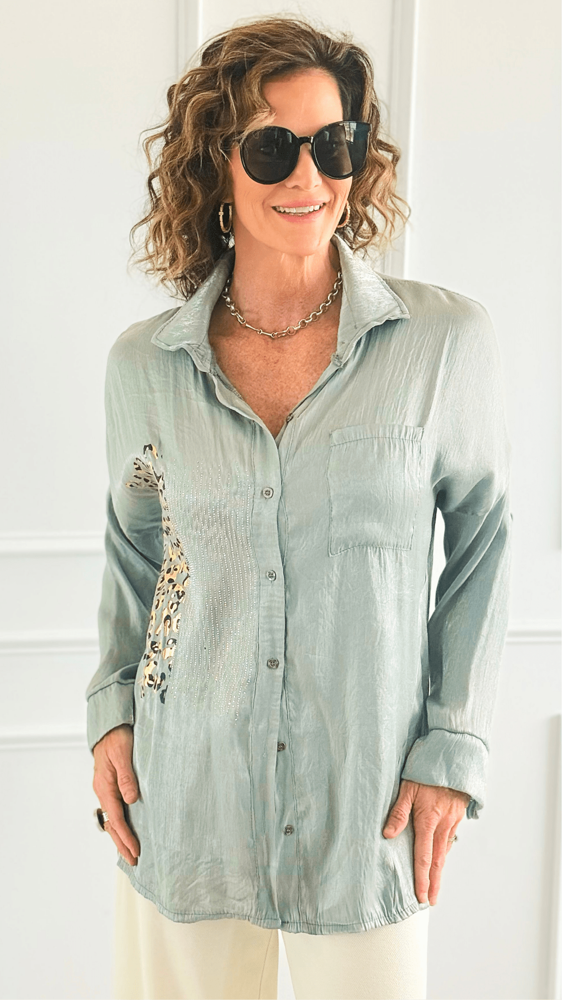 Gilded Wild Italian Blouse- Silver-110 Long Sleeve Tops-GI STUDIO-Coastal Bloom Boutique, find the trendiest versions of the popular styles and looks Located in Indialantic, FL
