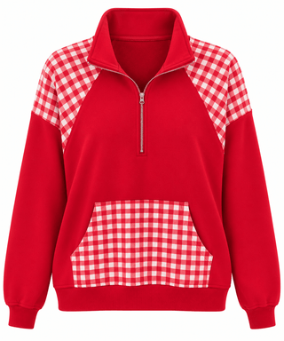 Gingham Half Zip Pocket Pullover