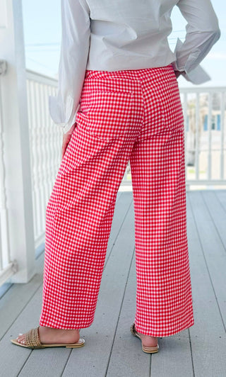 Gingham Wide Leg Pants - Red