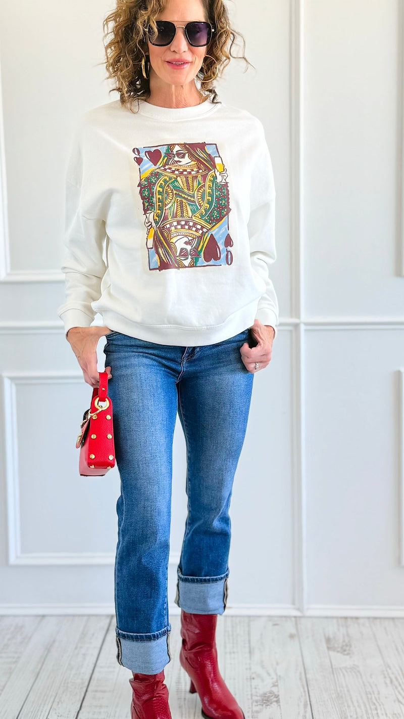 Glam Queen Of Heart Italian Sweatshirt-110 Long Sleeve Tops-FIRSTAGE-Coastal Bloom Boutique, find the trendiest versions of the popular styles and looks Located in Indialantic, FL