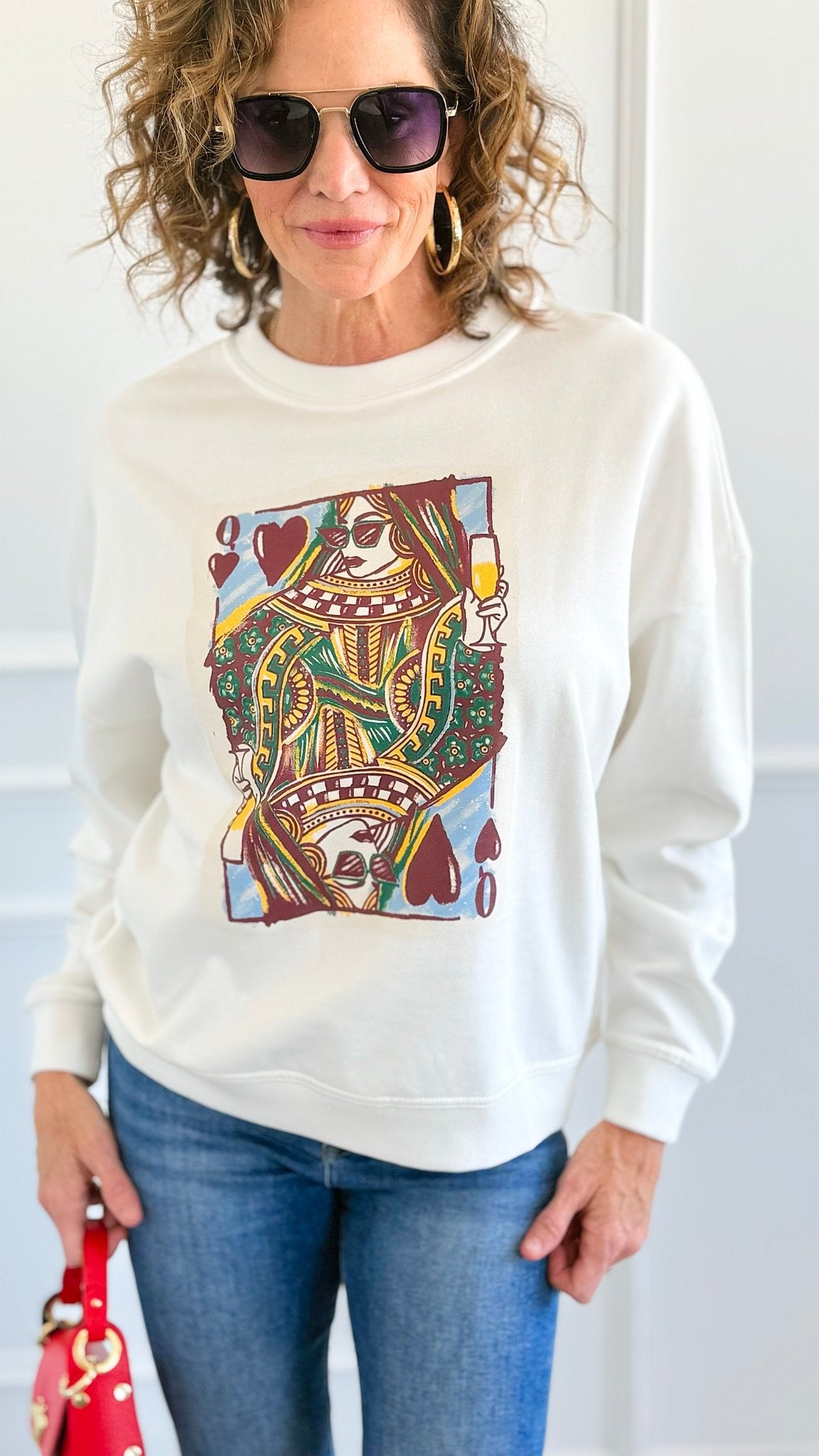 Glam Queen Of Heart Italian Sweatshirt-110 Long Sleeve Tops-FIRSTAGE-Coastal Bloom Boutique, find the trendiest versions of the popular styles and looks Located in Indialantic, FL
