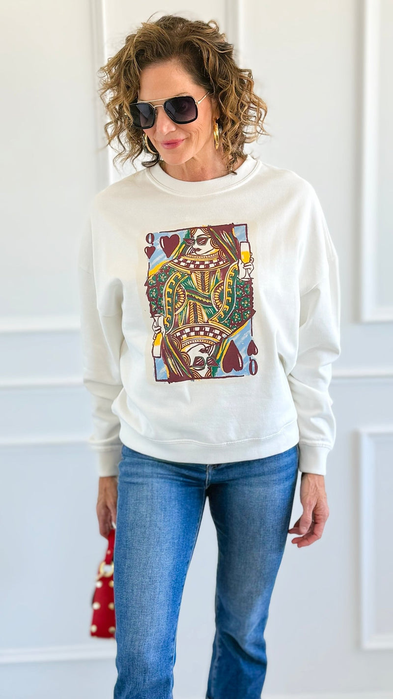 Glam Queen Of Heart Italian Sweatshirt-110 Long Sleeve Tops-FIRSTAGE-Coastal Bloom Boutique, find the trendiest versions of the popular styles and looks Located in Indialantic, FL
