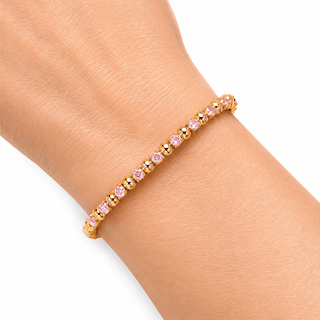 Gold Beaded Bracelet - Lt Pink