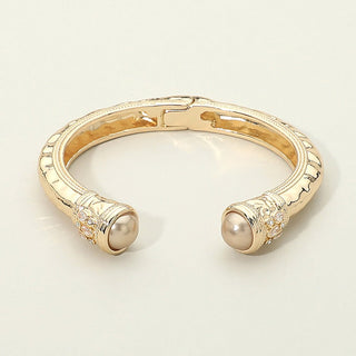 Gold Chunky Elegant Cuff Bracelet - Gold Pearl
