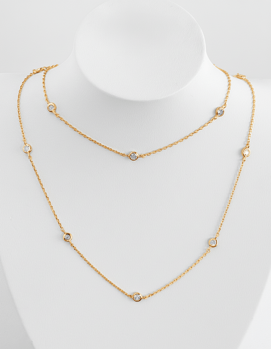 Gold Dipped Round CZ Station Necklace-230 Jewelry-NYW-Coastal Bloom Boutique, find the trendiest versions of the popular styles and looks Located in Indialantic, FL
