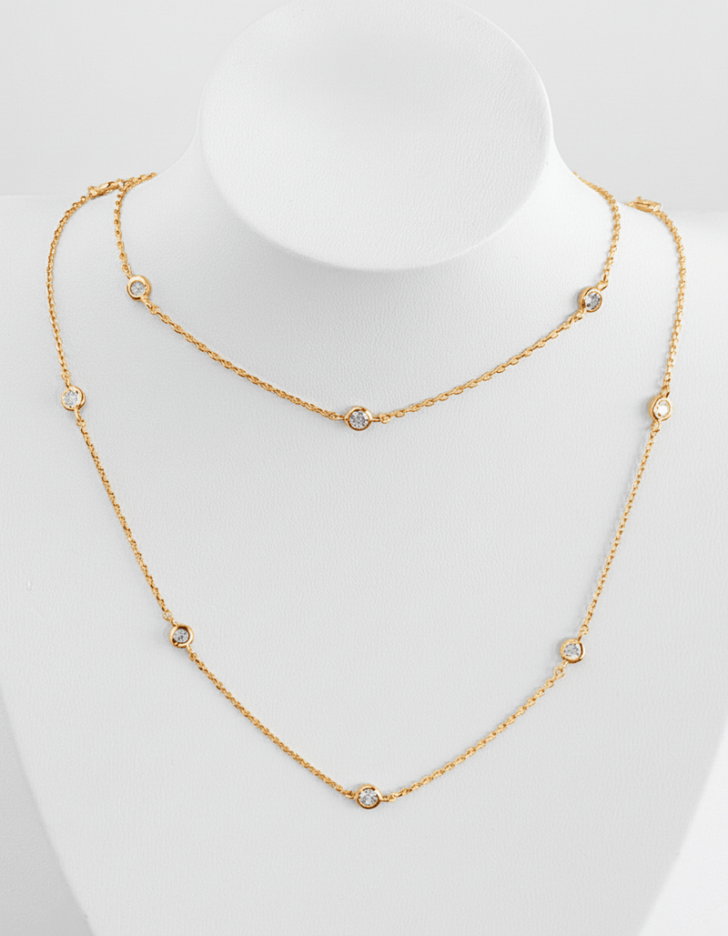 Gold Dipped Round CZ Station Necklace-230 Jewelry-NYW-Coastal Bloom Boutique, find the trendiest versions of the popular styles and looks Located in Indialantic, FL