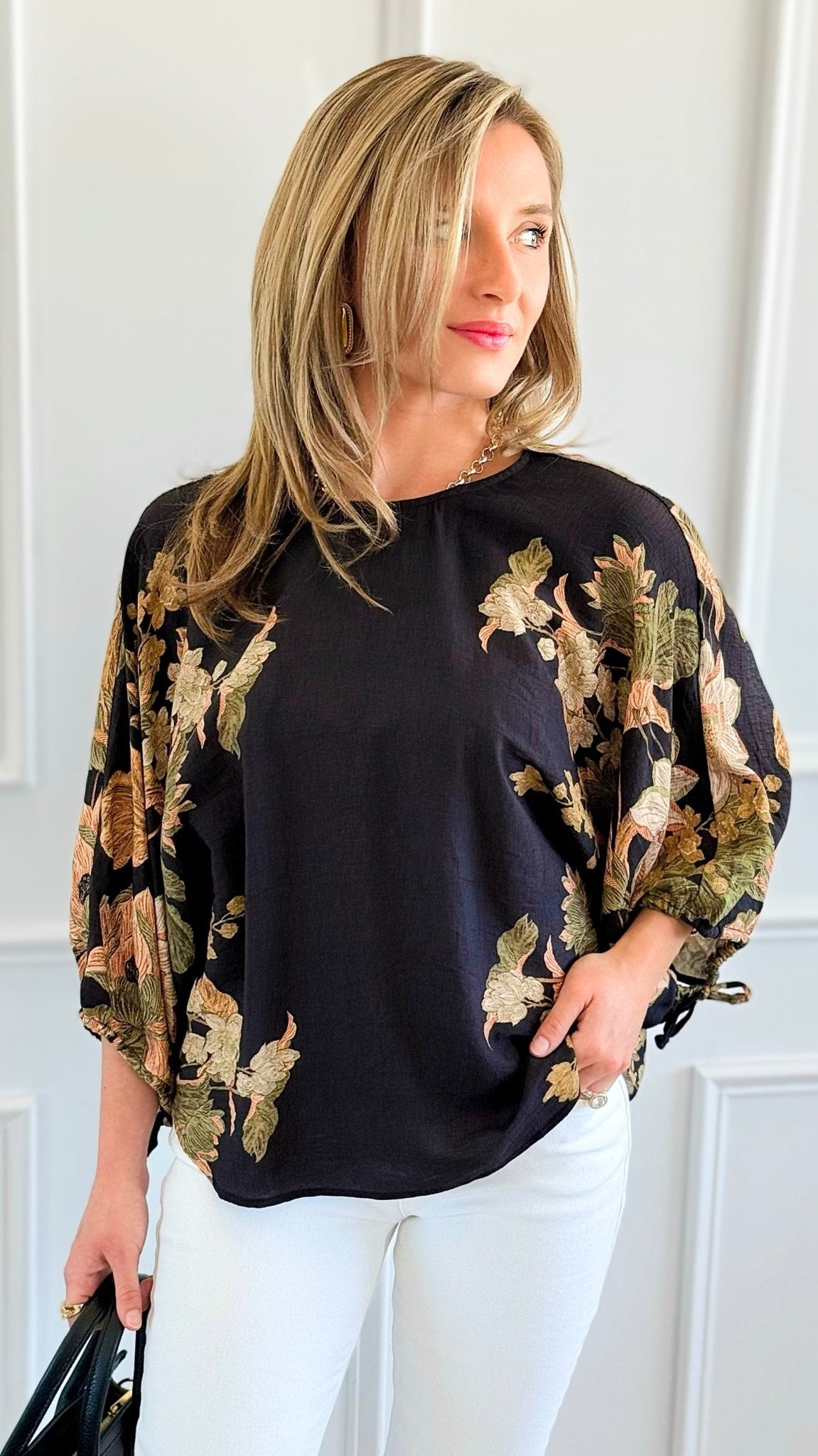 Golden Bloom Puff Sleeve Top-110 short Sleeve Top-ENTRO-Coastal Bloom Boutique, find the trendiest versions of the popular styles and looks Located in Indialantic, FL