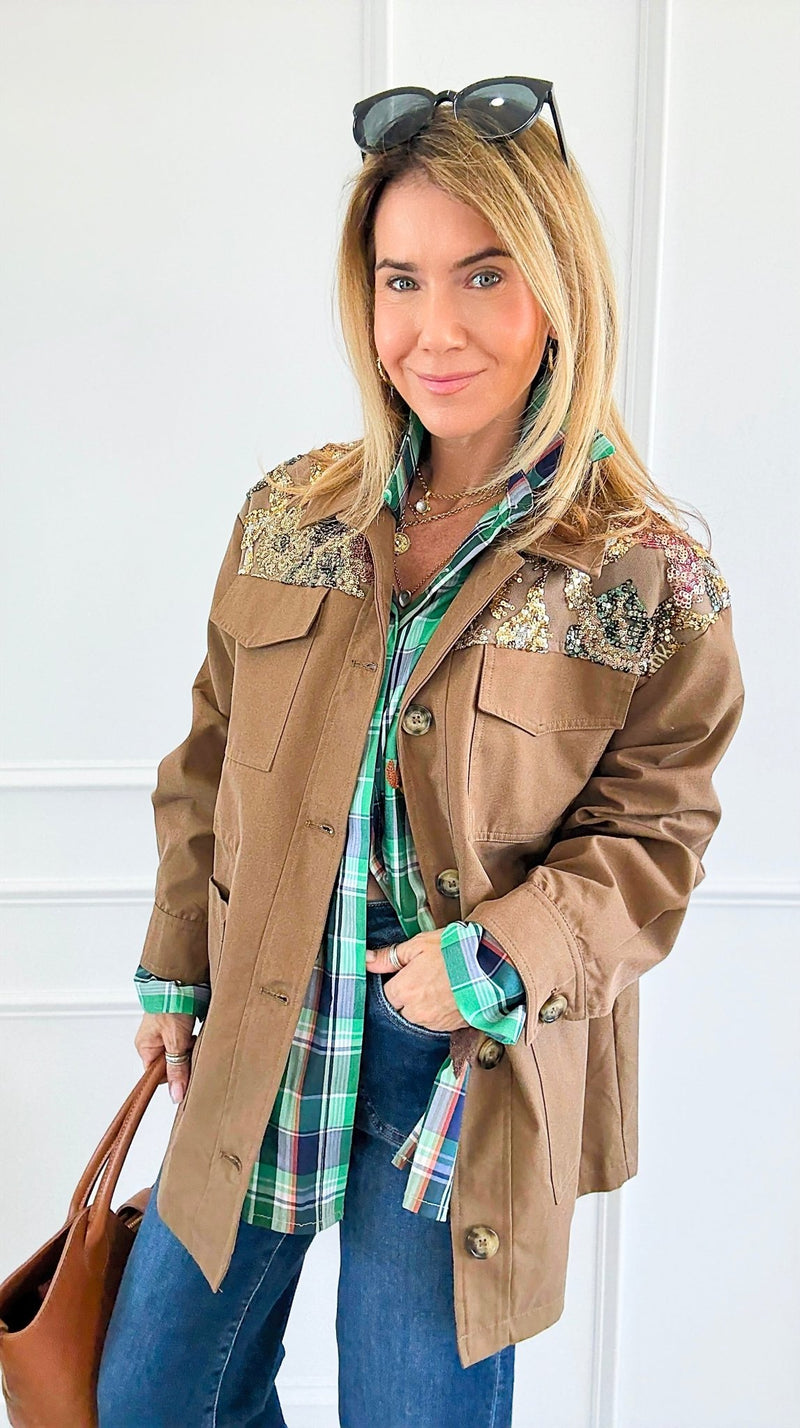 Golden Bloom Sequins Jacket-160 Jackets-AZUL MONACO-Coastal Bloom Boutique, find the trendiest versions of the popular styles and looks Located in Indialantic, FL