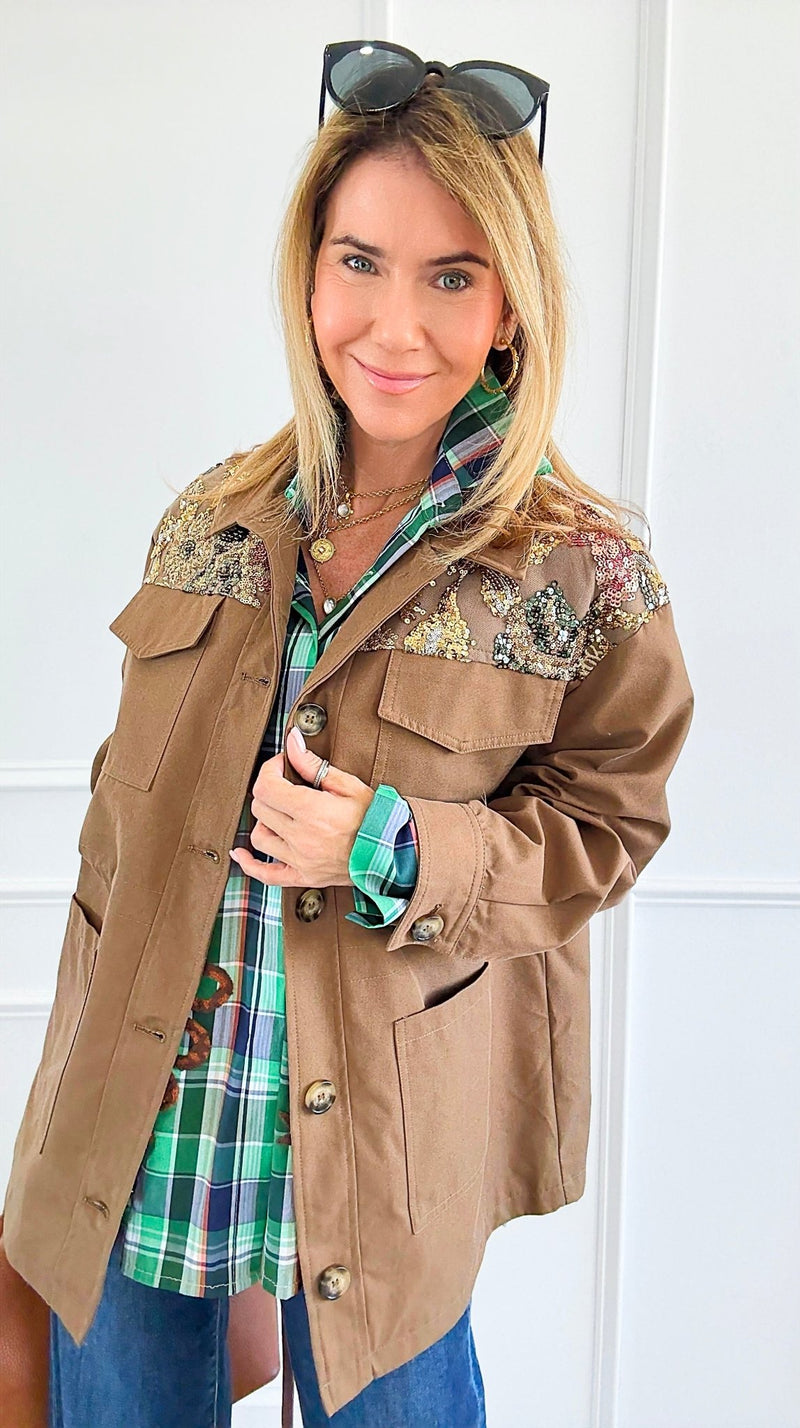 Golden Bloom Sequins Jacket-160 Jackets-AZUL MONACO-Coastal Bloom Boutique, find the trendiest versions of the popular styles and looks Located in Indialantic, FL