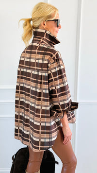 Golden Checked Italian Woven Top-110 Long Sleeve Tops-TATTOO Z-Coastal Bloom Boutique, find the trendiest versions of the popular styles and looks Located in Indialantic, FL