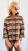 Golden Checked Italian Woven Top-110 Long Sleeve Tops-TATTOO Z-Coastal Bloom Boutique, find the trendiest versions of the popular styles and looks Located in Indialantic, FL