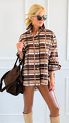 Golden Checked Italian Woven Top-110 Long Sleeve Tops-TATTOO Z-Coastal Bloom Boutique, find the trendiest versions of the popular styles and looks Located in Indialantic, FL