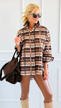 Golden Checked Italian Woven Top-110 Long Sleeve Tops-TATTOO Z-Coastal Bloom Boutique, find the trendiest versions of the popular styles and looks Located in Indialantic, FL