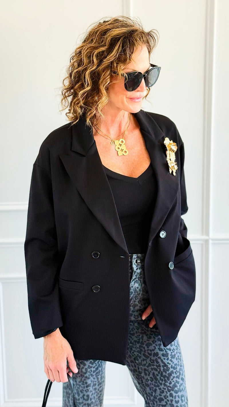 Golden Double Breasted Italian Jacket-160 Jackets-Mitica & Co-Coastal Bloom Boutique, find the trendiest versions of the popular styles and looks Located in Indialantic, FL