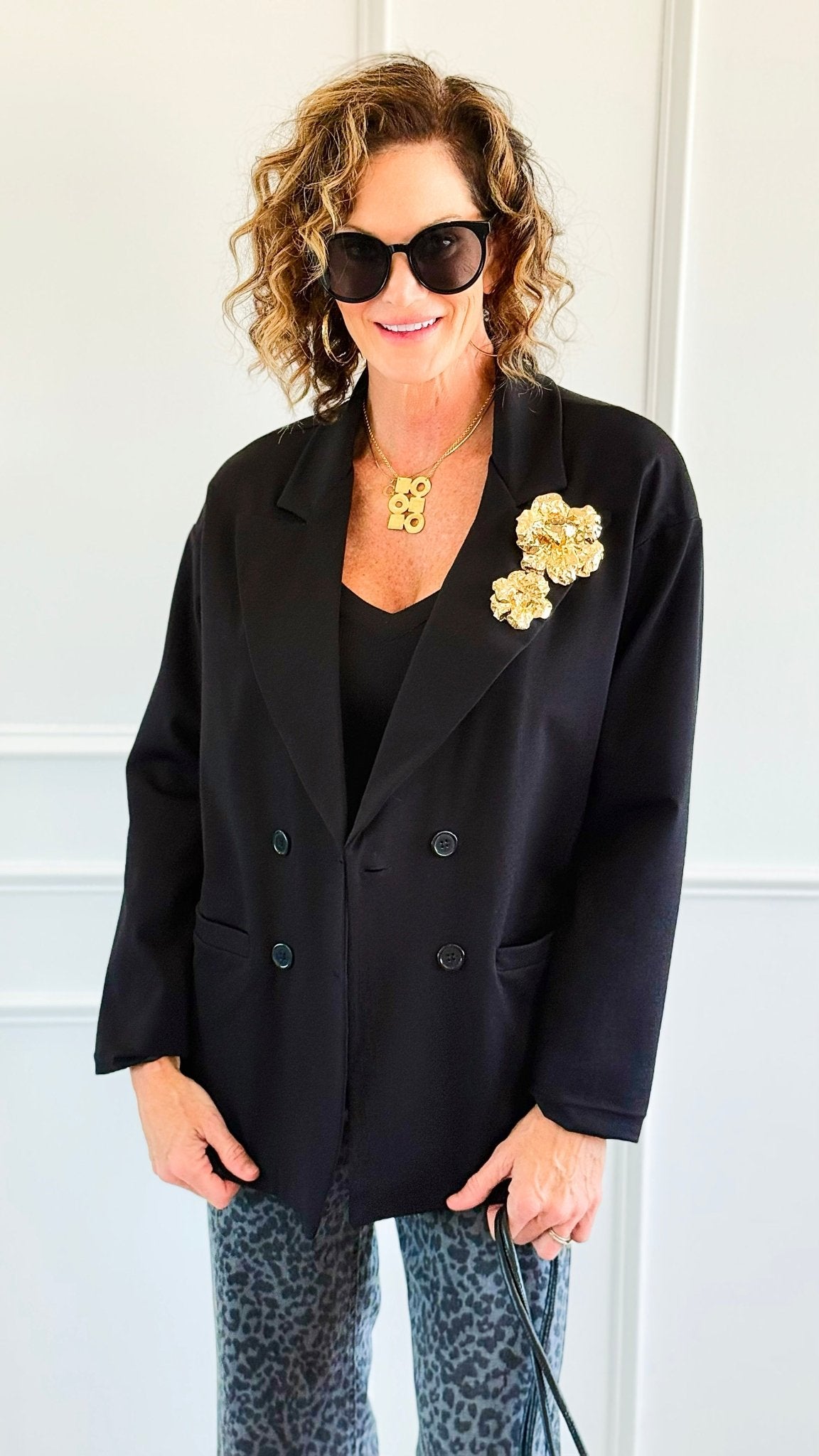 Golden Double Breasted Italian Jacket-160 Jackets-Mitica & Co-Coastal Bloom Boutique, find the trendiest versions of the popular styles and looks Located in Indialantic, FL