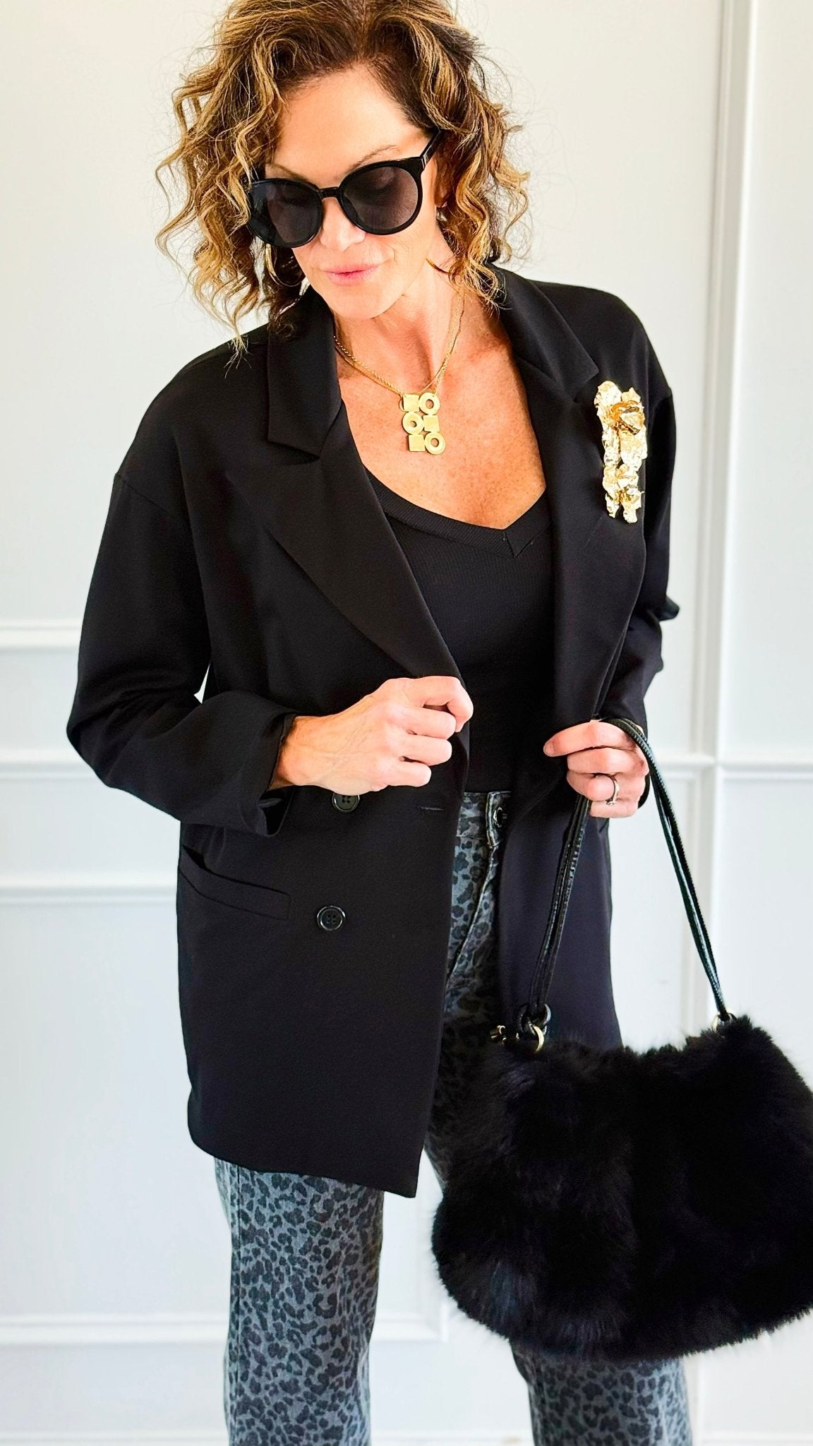 Golden Double Breasted Italian Jacket-160 Jackets-Mitica & Co-Coastal Bloom Boutique, find the trendiest versions of the popular styles and looks Located in Indialantic, FL
