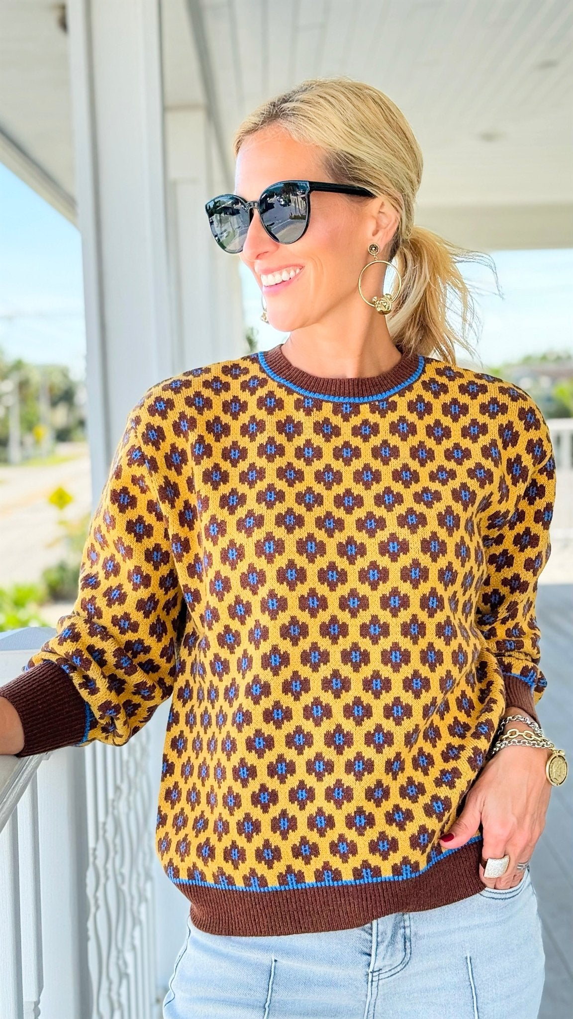 Golden Garden Knit Sweater-140 Sweaters-Umgee-Coastal Bloom Boutique, find the trendiest versions of the popular styles and looks Located in Indialantic, FL