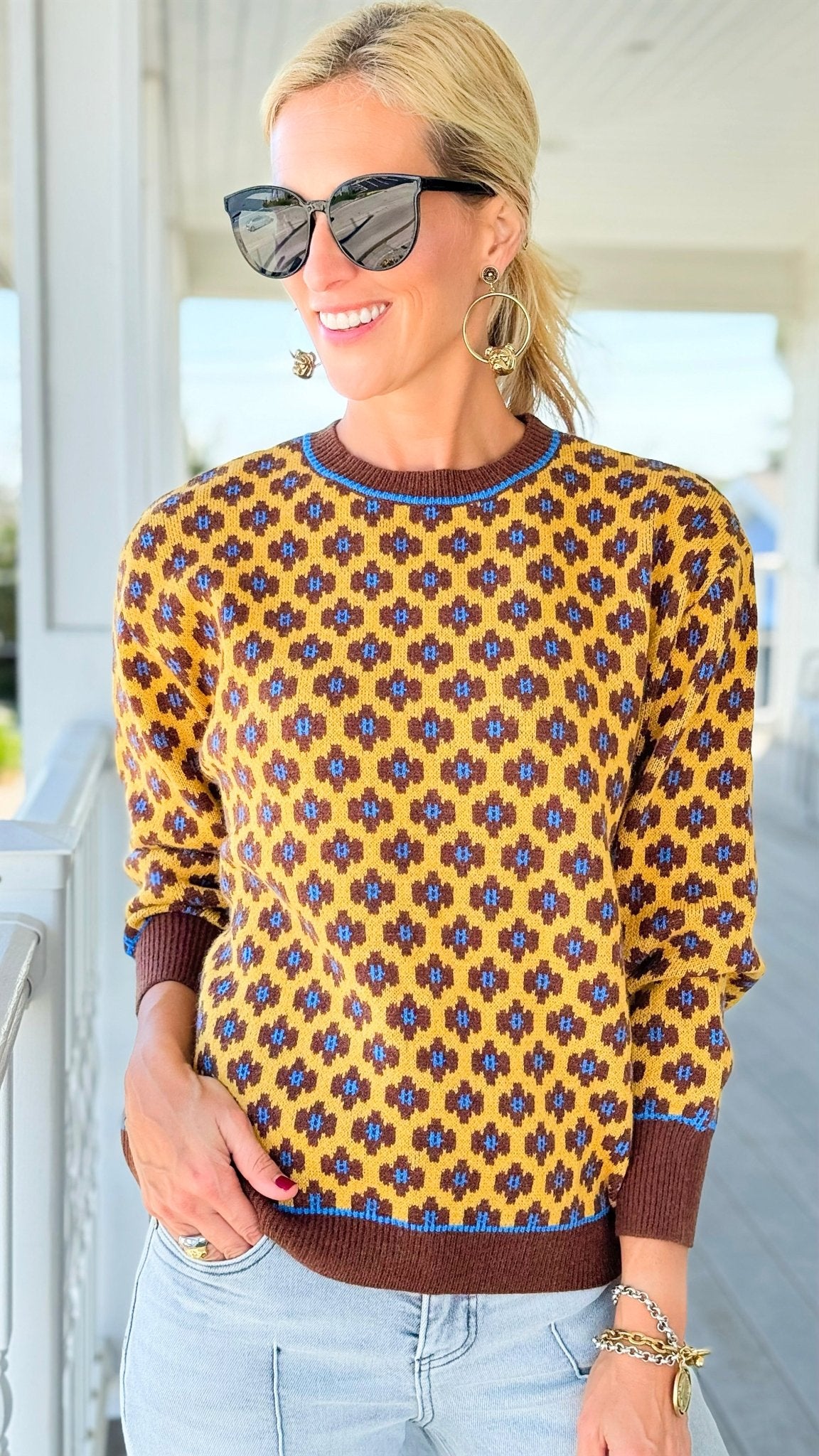 Golden Garden Knit Sweater-140 Sweaters-Umgee-Coastal Bloom Boutique, find the trendiest versions of the popular styles and looks Located in Indialantic, FL
