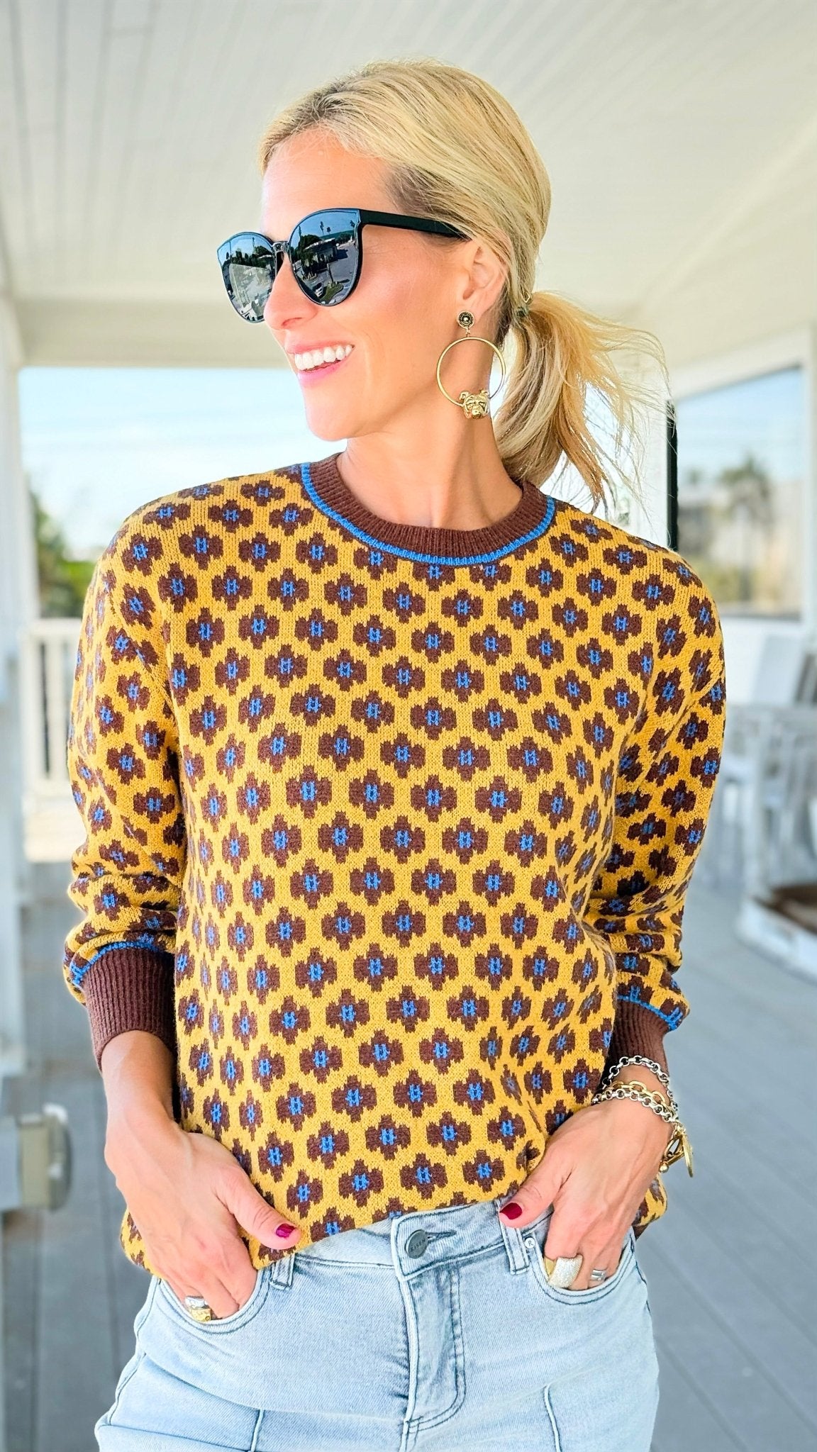 Golden Garden Knit Sweater-140 Sweaters-Umgee-Coastal Bloom Boutique, find the trendiest versions of the popular styles and looks Located in Indialantic, FL