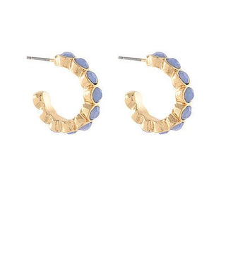 Golden Glow Stone Station Hoop Earrings - Blue
