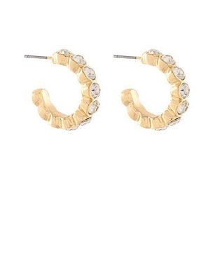 Golden Glow Stone Station Hoop Earrings - Clear