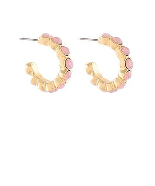 Golden Glow Stone Station Hoop Earrings - Light Pink