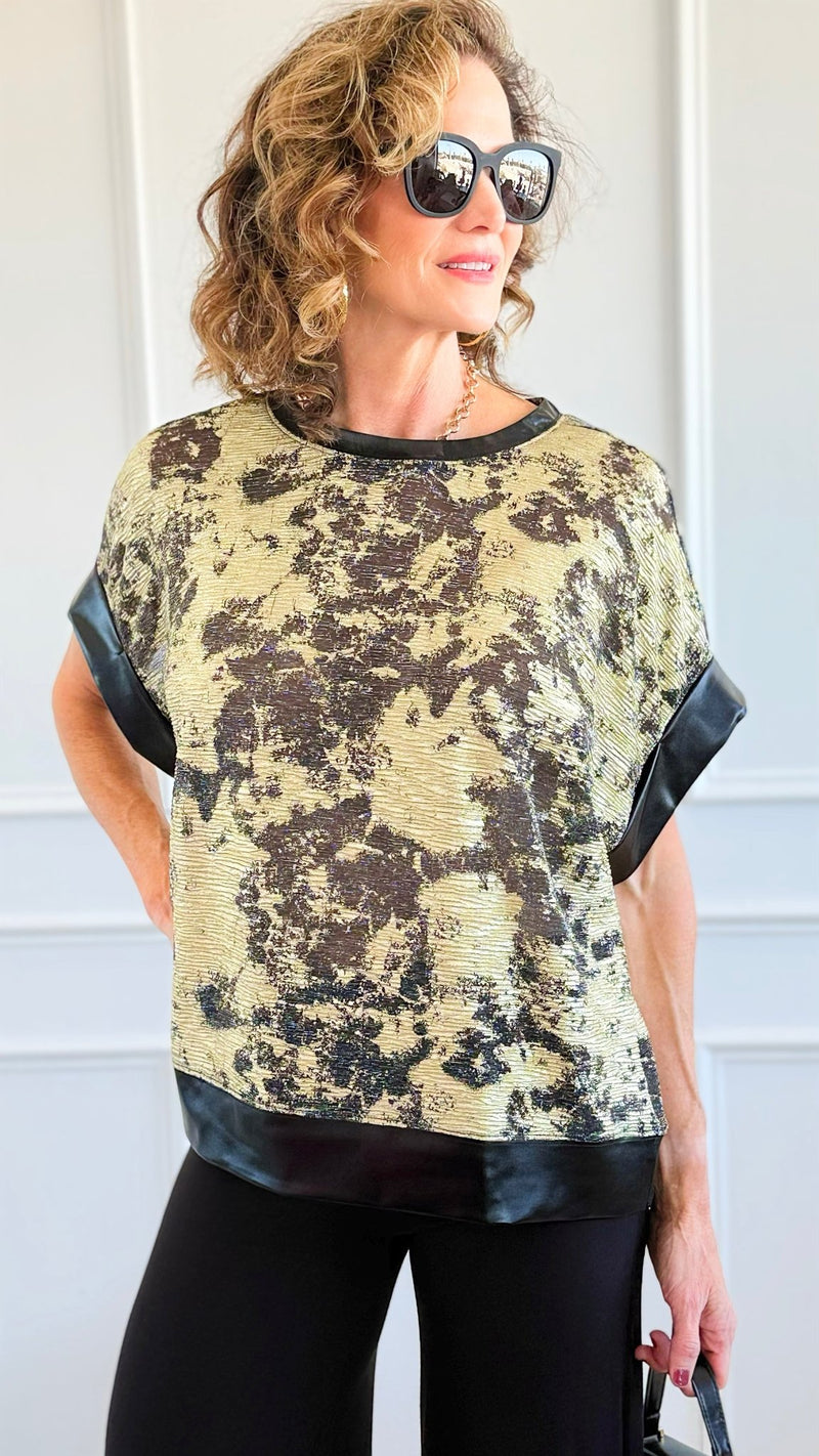 Golden Hour Abstract Foil Top-110 short Sleeve Top-Fate Inc-Coastal Bloom Boutique, find the trendiest versions of the popular styles and looks Located in Indialantic, FL