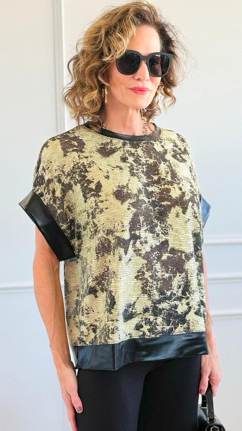 Golden Hour Abstract Foil Top-110 short Sleeve Top-Fate Inc-Coastal Bloom Boutique, find the trendiest versions of the popular styles and looks Located in Indialantic, FL