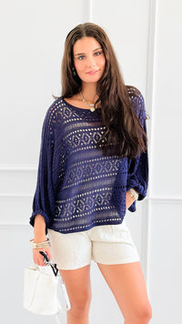 Golden Hour Open Stitch Top-130 Long Sleeve Tops-Cozy Co-Coastal Bloom Boutique, find the trendiest versions of the popular styles and looks Located in Indialantic, FL