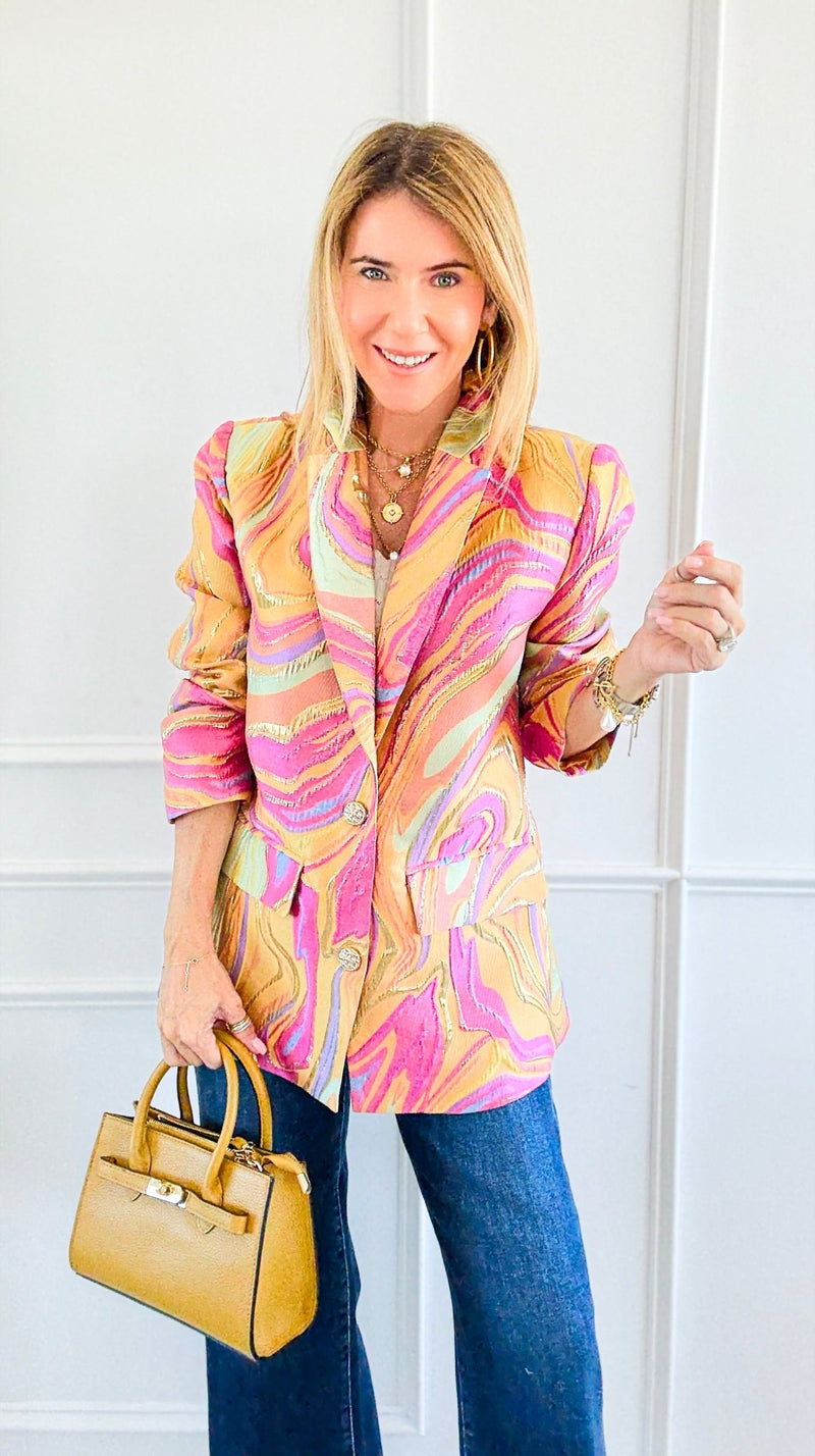Golden Hour Swirl Blazer-160 Jackets-JODIFL-Coastal Bloom Boutique, find the trendiest versions of the popular styles and looks Located in Indialantic, FL