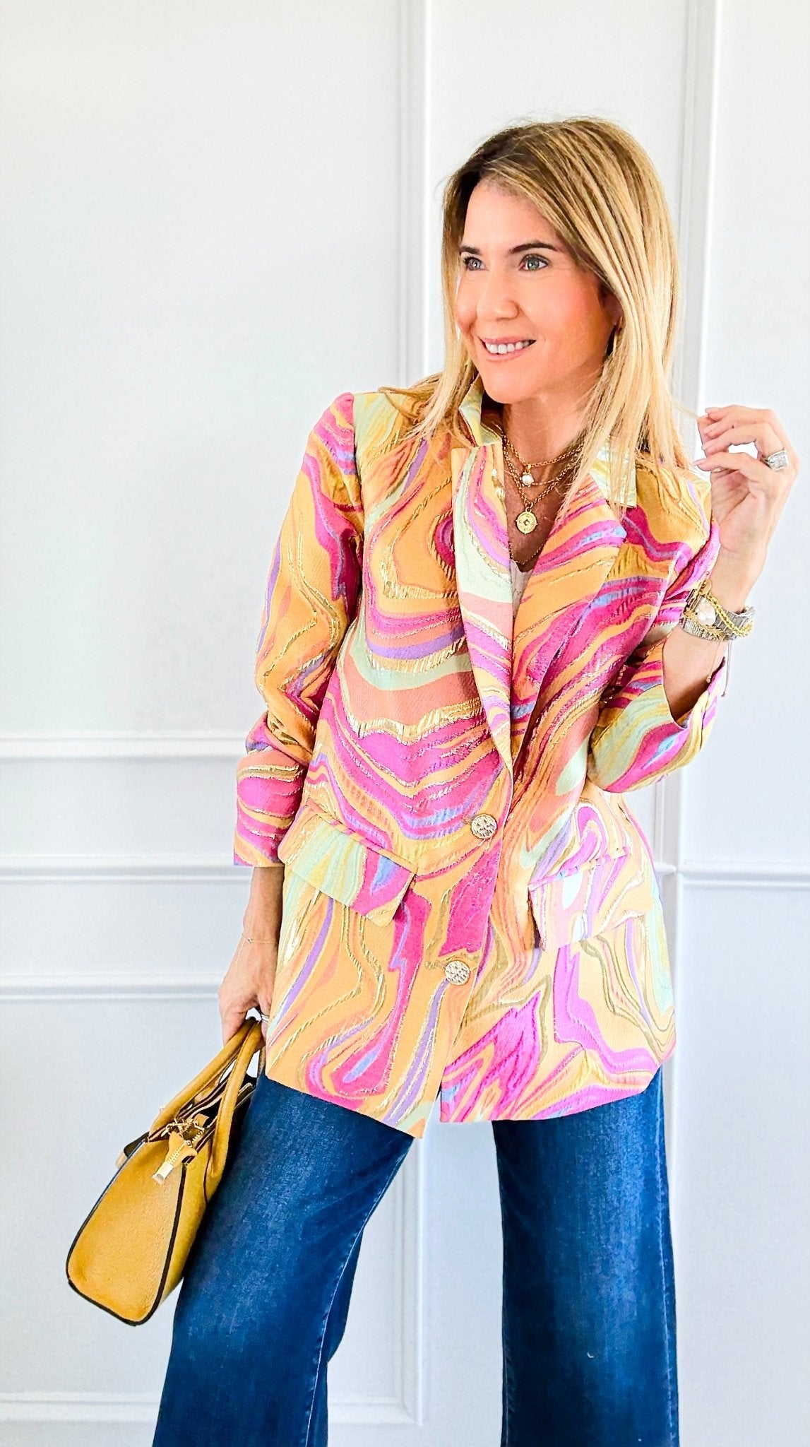 Golden Hour Swirl Blazer-160 Jackets-JODIFL-Coastal Bloom Boutique, find the trendiest versions of the popular styles and looks Located in Indialantic, FL