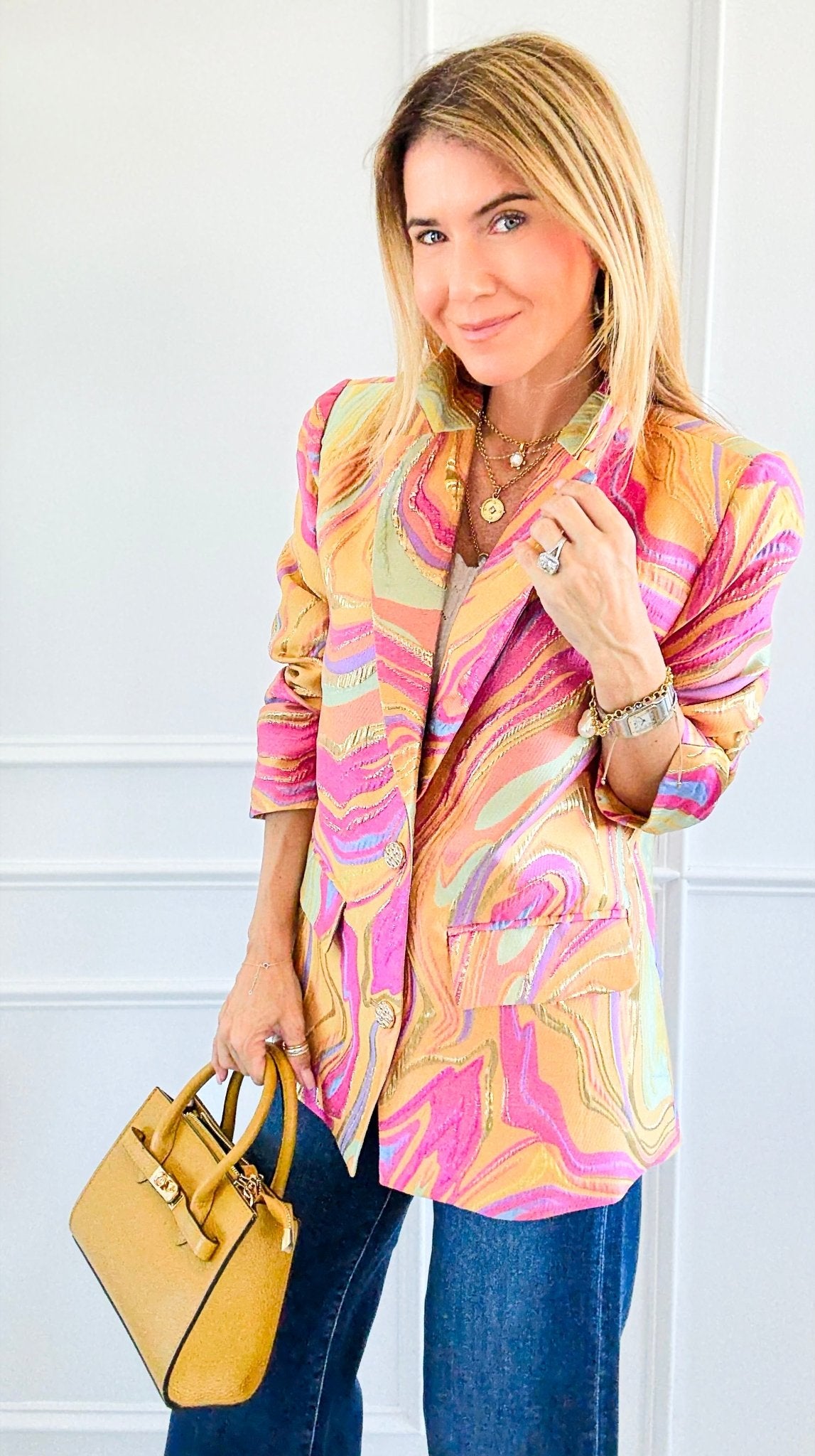Golden Hour Swirl Blazer-160 Jackets-JODIFL-Coastal Bloom Boutique, find the trendiest versions of the popular styles and looks Located in Indialantic, FL