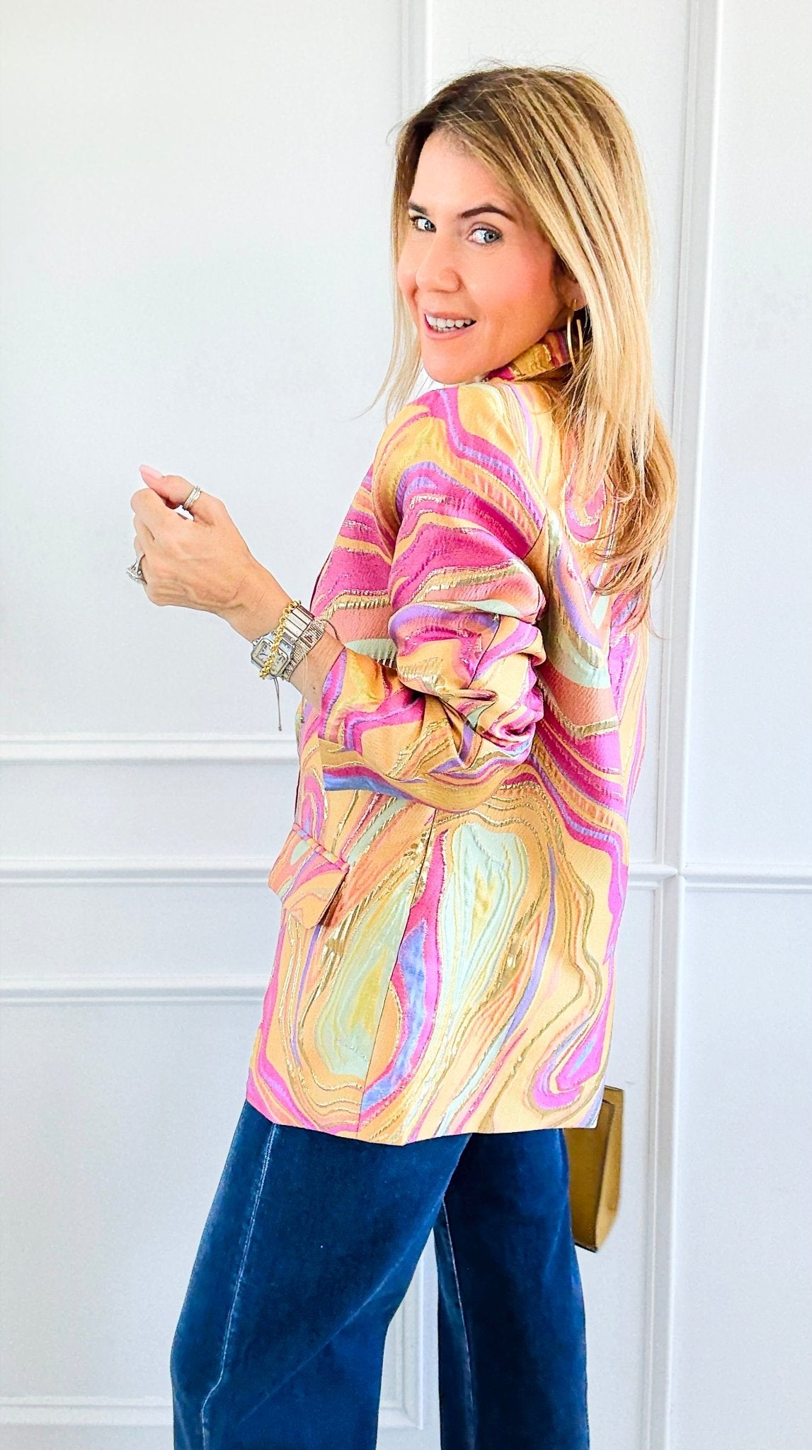 Golden Hour Swirl Blazer-160 Jackets-JODIFL-Coastal Bloom Boutique, find the trendiest versions of the popular styles and looks Located in Indialantic, FL