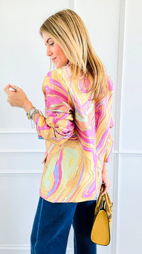 Golden Hour Swirl Blazer-160 Jackets-JODIFL-Coastal Bloom Boutique, find the trendiest versions of the popular styles and looks Located in Indialantic, FL