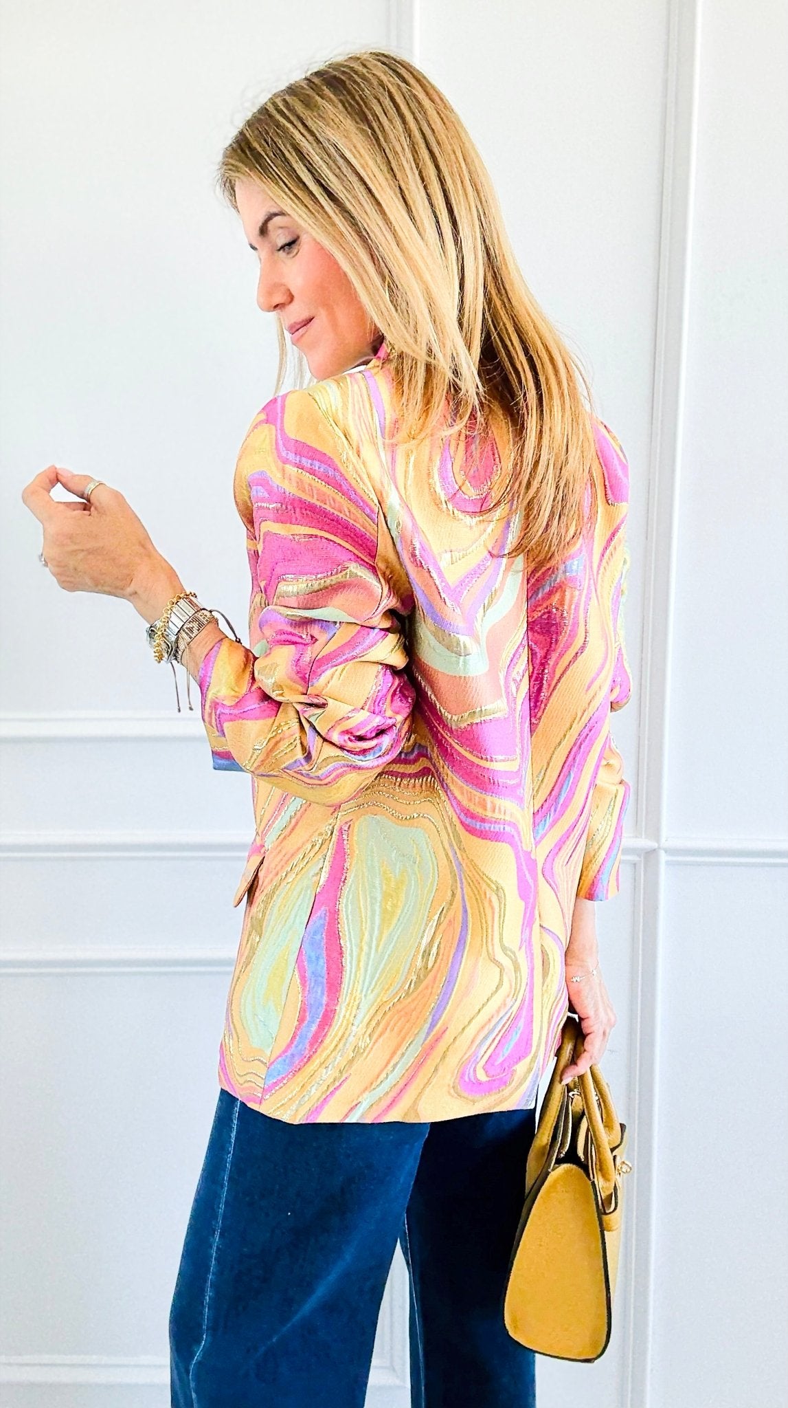 Golden Hour Swirl Blazer-160 Jackets-JODIFL-Coastal Bloom Boutique, find the trendiest versions of the popular styles and looks Located in Indialantic, FL