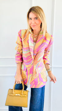 Golden Hour Swirl Blazer-160 Jackets-JODIFL-Coastal Bloom Boutique, find the trendiest versions of the popular styles and looks Located in Indialantic, FL