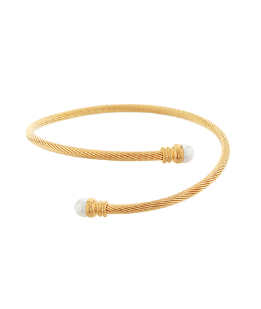 Stainless Steel Pearl-Tipped Cuff Bracelet