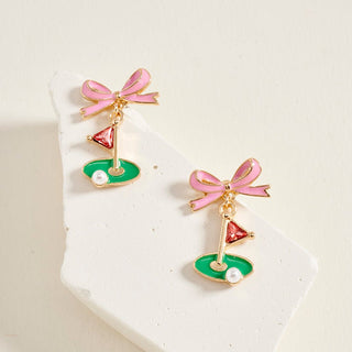 Golf Flag & Bow Drop Earrings